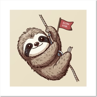 Cartoon sloth Abseiling Posters and Art